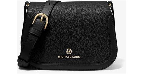 michael kors black leather messenger crossbody 1 295|Michael Kors pebble leather crossbody.